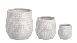 [S-B0790666] Set3 Vaso Tressage Bomb Bianco in Fibra di Vetro e Argilla Colorata