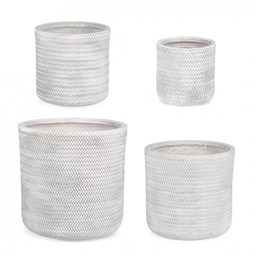 [S-B0790643] Set4 Vaso Tressage Cil Bianco in Fibra di Vetro e Argilla Colorata