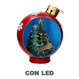 [S-V6147970000] Sfera in metallo con renna e led rosso cm25x30h40