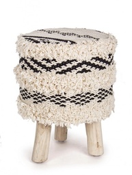 [S-B0720896] Sgabello in Legno di Eucalipto e Cotone Nat-Nero Ø30x40h