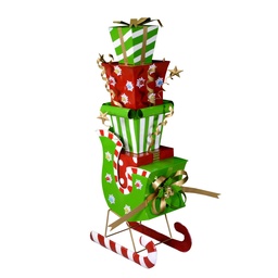 [S-V6159820000] Slitta metallo con regali verde 26x51x115 cm