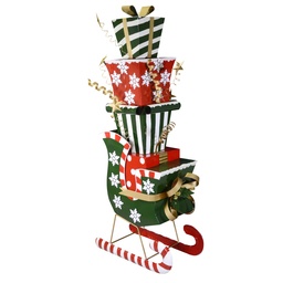 [S-V6159830000] Slitta metallo con regali verde scuro 64x34x150 cm