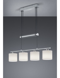 [S-TRIO305400401] Sospensione Garda Nichel 4 Paralumi Tessuto Bianco L77 cm Trio Lighting