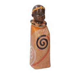 [S-V8538450000] Statua Ceramica Bimbo Africa Arancione 8x8x26,5 cm