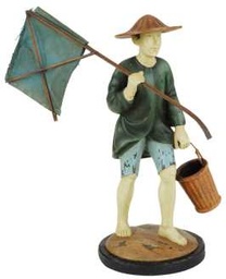 [S-V9210920000] Statua Pescatore Cinese in Legno - 12x24x28 cm