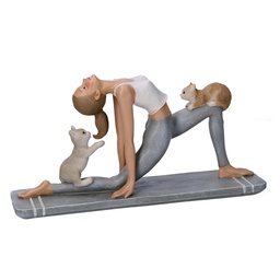 [S-V5134450000] Statua in resina donna con gatti grigio 22x6,5x11,5 cm