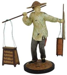 [S-V9211710000] Statua resina mercante con bastone cm12x20h24
