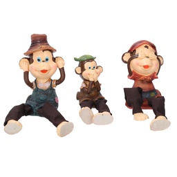 [S-V8534650000] Set 3 Statue in Resina di Scimmie Marroni 14x7x10 cm