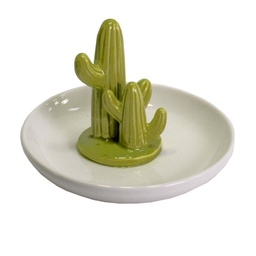 [S-V8524630000] Svuotatasche ceramica bianco verde cactus tondo 14,5x14,5x9,4 cm