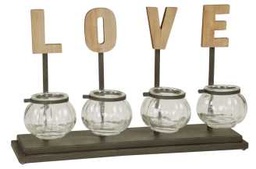 [S-V9108760000] Targa Love con Vasetti in Vetro - 47 x 16,5 x 29,5 cm