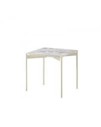 [S-OM/362/MB] Tavolino elegante in ceramica e metallo, 55 x 55 x 35h, con top in marmo calacatta e base bianca