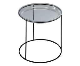 [S-CO/041/NE] Tavolino con top in vetro temperato trasparente e base in metallo nero, 40x40x37.5 cm