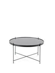 [S-CO/073/NE] Tavolino elegante in vetro temperato e metallo nero, 70x70x40