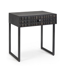 [S-B0746822] Tavolino nero con 1 cassetto in legno stile industriale 50x35x55