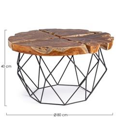 [S-B0680556] Tavolino vintage metallo e legno Adanya - Ø80 cm diamentro, 40 cm altezza