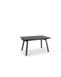 [S-OM/404/MN] Tavolo allungabile in marmo effetto pietra con gambe in metallo, colore top grigio e gambe antracite, dimensioni 80x140/200x76cm
