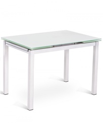 [S-OM/079/B] Tavolo allungabile elegante in vetro temperato e metallo, 110-170 x 75 cm, colore bianco
