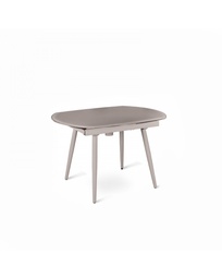 [S-OM/204/T] Tavolo allungabile in vetro temperato, 120-180 x 90 x 76 cm, con gambe in metallo, colore tortora
