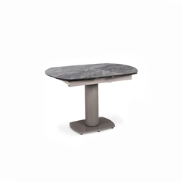 [S-OM/148/PG] Tavolo allungabile elegante in vetro materico, finitura pietra grigia con gambe in metallo antracite, 120-180 x 90 x 76 cm