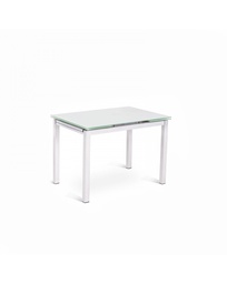 [S-OM/136/B] Tavolo allungabile elegante in vetro temperato e metallo, bianco, 130-200 x 80 x 75 cm