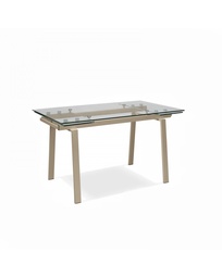 [S-OM/279/TO] Tavolo allungabile in vetro temperato, 140-200 x 80 x 76 cm, con gambe in metallo color tortora