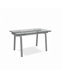[S-OM/279/GR] Tavolo allungabile in vetro temperato, gambe in metallo, colore grigio, 140-200 x 80 x 76 cm
