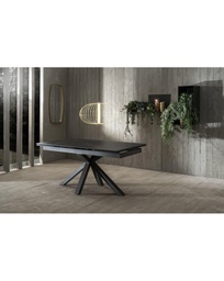 [S-OM/313/MN] Tavolo allungabile in ceramica portoro con gambe in metallo antracite, 160-240 x 90 x 76 cm