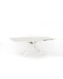 [S-OM/351/MB] Tavolo allungabile elegante in marmo calacatta e metallo bianco, 170-270 x 90 x 76 cm