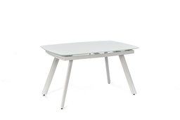 [S-OM/353/BI] Tavolo allungabile elegante e funzionale, 90cm x 140-175-210cm H. 76cm, con top e allunghe in vetro temperato extra white e gambe in metallo verniciato grigio chiaro