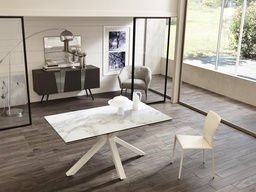 [S-OM/313/MB] Tavolo allungabile in ceramica marmo bianco, 90x160-240x76 cm
