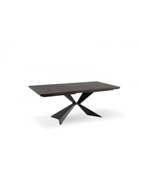 [S-OM/424/RT] Tavolo fisso impiallacciato con gambe in metallo, colore rovere termocotto e nero, 90x160x76cm