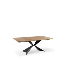 [S-OM/424/RO] Tavolo fisso in impiallacciato e metallo, rovere naturale e nero, 90x160x76cm