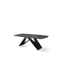 [S-OM/398/MN] Tavolo fisso in ceramica e metallo, 220x110x76 cm, con top in ceramica portoro e gambe antracite