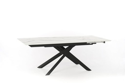 [S-OM/350/MB] Tavolo allungabile con top in marmo calacatta, gambe in metallo nero, 170/270x90x76 cm