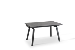 [S-OM/404/MG] Tavolo allungabile con top in pietra, effetto marmo nero, gambe in metallo, colore antracite, 140/200x80x76 cm