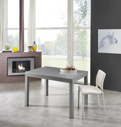 [S-OM/223/GR] Tavolo allungabile con top in vetro temperato grigio, gambe in metallo, 120/175/230/290/350x75h cm
