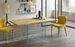 [S-OM/276/RO] Tavolo allungabile in rovere impiallacciato con top in rovere naturale e gambe in vetro temperato, 200/300x100 cm