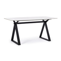 [S-B0732976] Tavolo bianco acciaio e vetro effetto marmo stile design cm 160x90