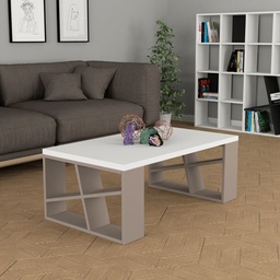 [97582] Tavolo da salotto Honey piano bianco e gambe tortora