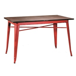 [S-V8032850000] Tavolo in ferro Bristol con top in legno rosso - Dimensioni: 160x80x76 cm