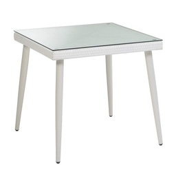 [S-V6435420000] Tavolo quadrato in polyrattan bianco crema con vetro 90x90x77h cm