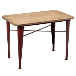 [S-V8032290000] Tavolo rettangolare in metallo rosso con piano in legno h52,5 cm