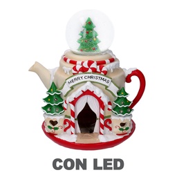 [S-V6160440000] Teiera con Palla di Vetro Rossa in Resina LED - 25x22x28 cm