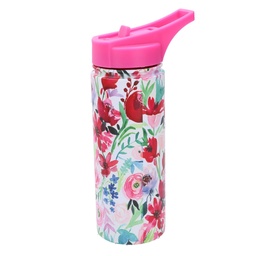 [S-V1501480000] Termos in acciaio rosa tondo con fiori, capacità 0,5L, dimensioni cm5,5x11h23
