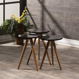 [S-FZ98912] Tris tavolini da caffè Nisa 38 nero con gambe in legno