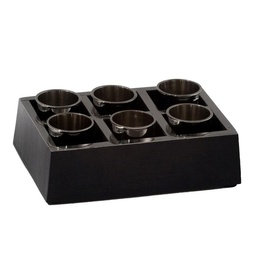 [S-V7012180000] Vassoio con 6 bicchierini in legno e alluminio - Dimensioni 17,5x11x4,5 cm