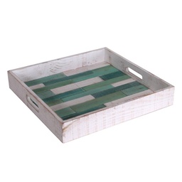 [S-V5107860000] Vassoio mare legno bianco verde quadro 37x37x6 cm