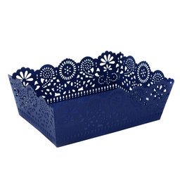 [S-V7019570000] Vassoio metallo blu con decorazioni varie 22x15x7 cm