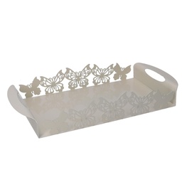 [S-V5926280000] Vassoio rettangolare farfalla crema in metallo 41x20x6,5 cm