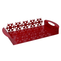 [S-V5925920000] Vassoio rettangolare metallo fiocco neve rosso cm41x20h6,5